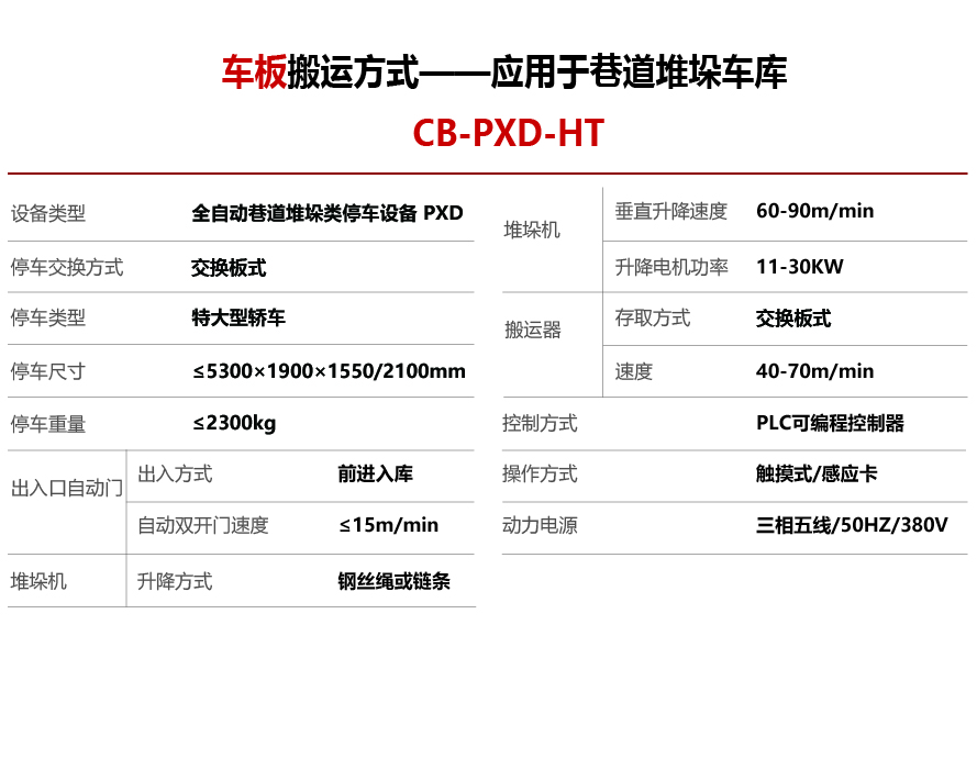 智能停车设备-车板搬运方式巷道堆垛设备参数S-01