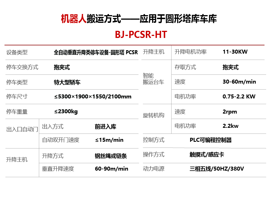 智能停车设备-机器人搬运方式圆形塔库设备参数-01