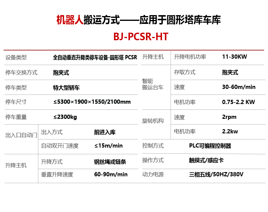 智能停车设备-机器人搬运方式圆形塔库设备参数S-01