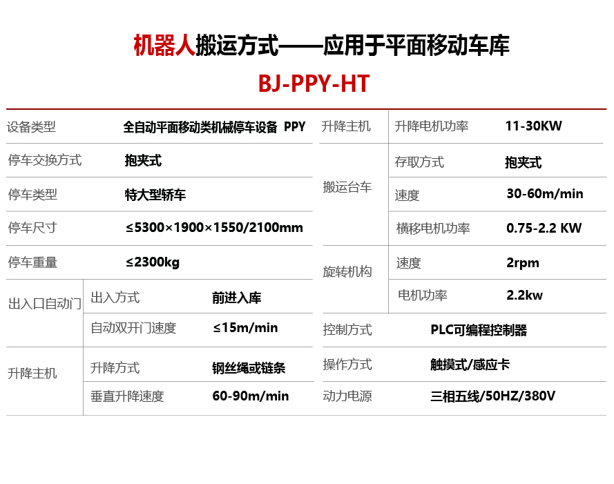 智能停车设备-机器人搬运方式平面移动设备参数S-01