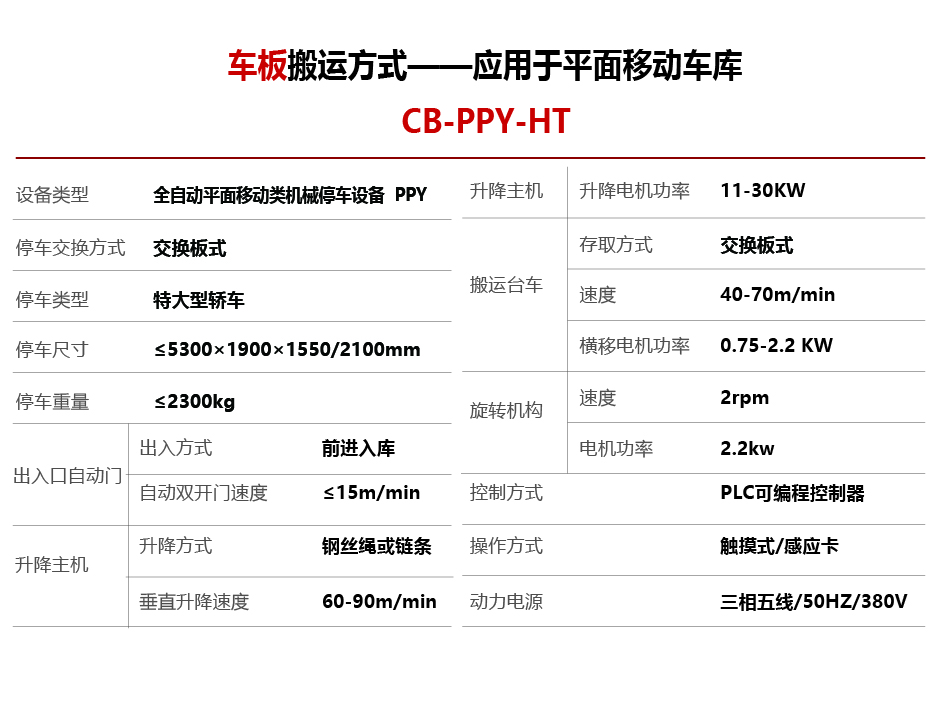 智能停车设备-车板搬运方式平面移动设备参数-01